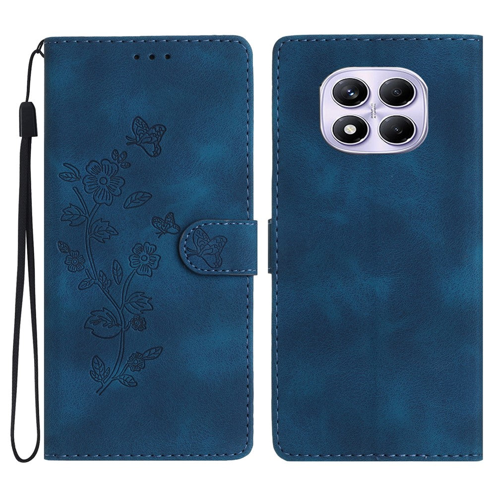 For Xiaomi Redmi Note 14 Pro 4G Case Leather Imprinted Flower Phone Cover Wallet with Wrist Strap