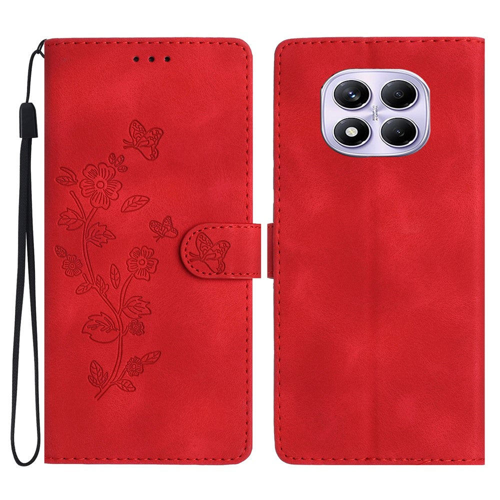 For Xiaomi Redmi Note 14 Pro 4G Case Leather Imprinted Flower Phone Cover Wallet with Wrist Strap