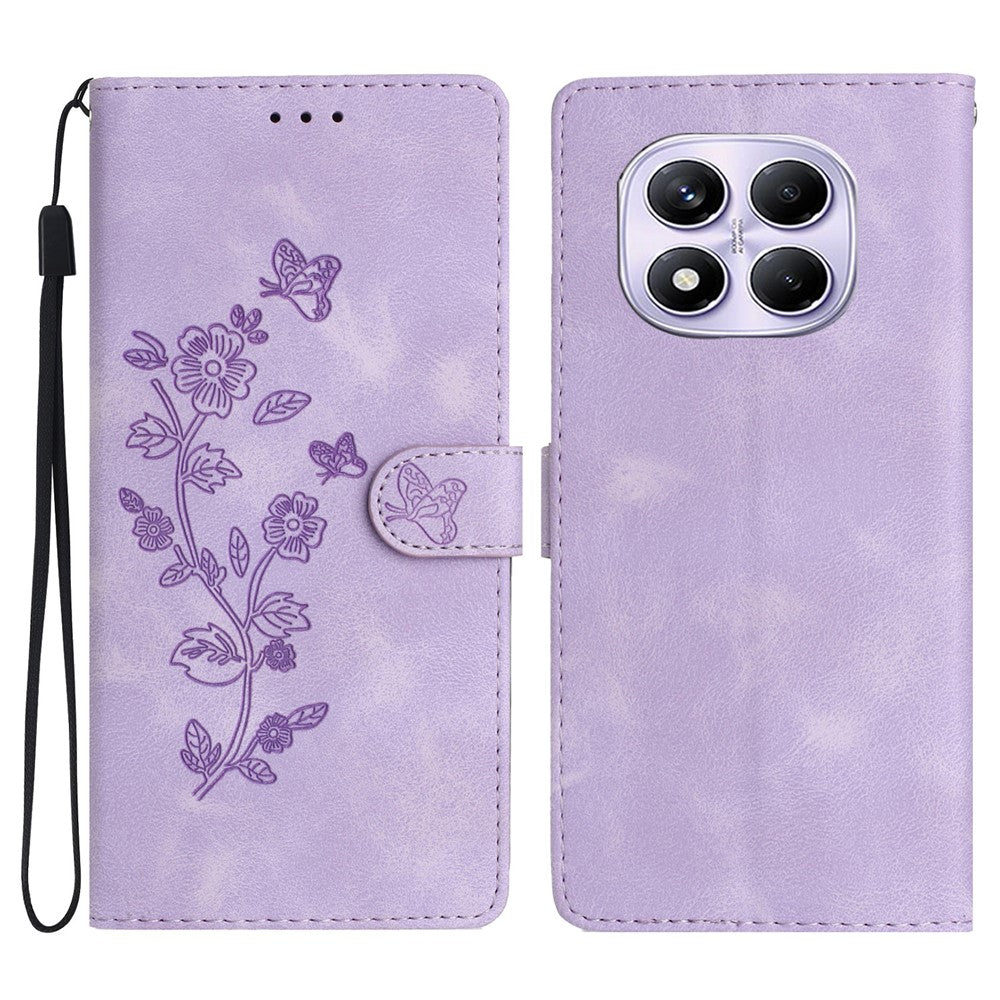 For Xiaomi Redmi Note 14 Pro 4G Case Leather Imprinted Flower Phone Cover Wallet with Wrist Strap