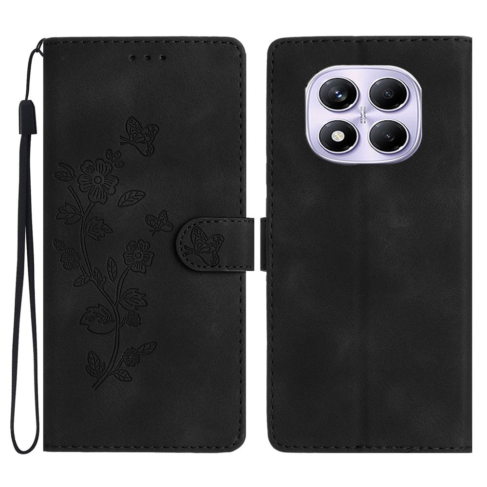 For Xiaomi Redmi Note 14 Pro 4G Case Leather Imprinted Flower Phone Cover Wallet with Wrist Strap