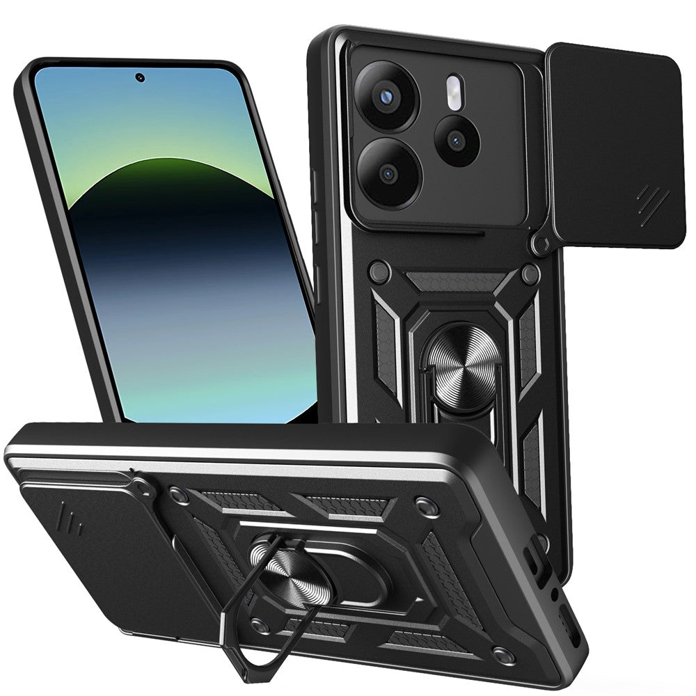 For Xiaomi Redmi Note 14 4G (164.84mm) Case with Slide Camera Lid PC + TPU Kickstand Phone Cover