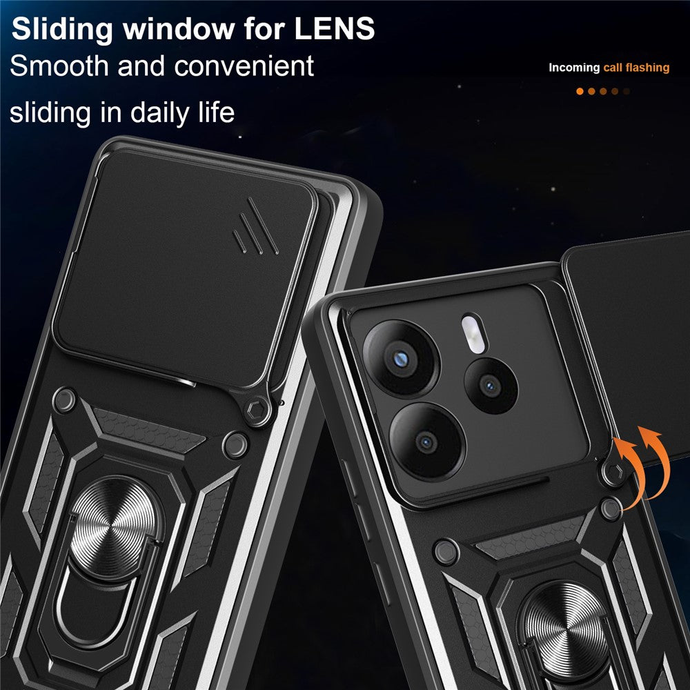 For Xiaomi Redmi Note 14 4G (164.84mm) Case with Slide Camera Lid PC + TPU Kickstand Phone Cover