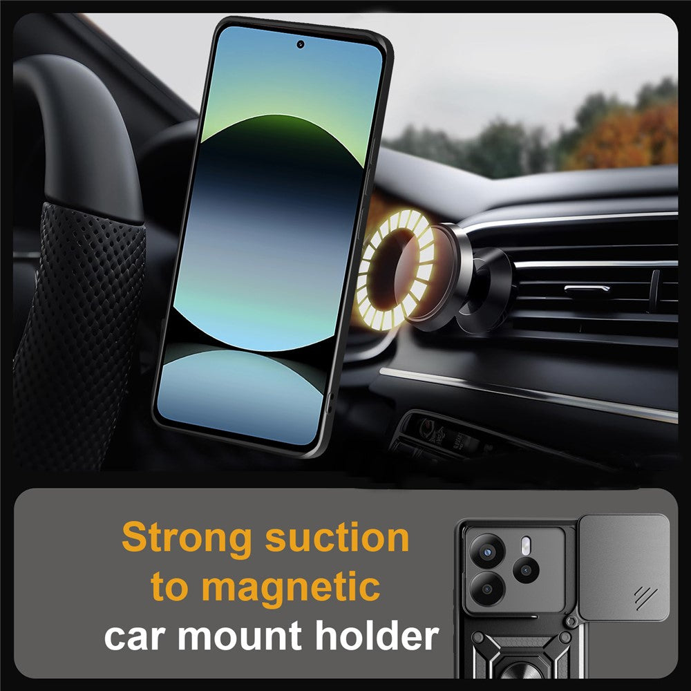 For Xiaomi Redmi Note 14 4G (164.84mm) Case with Slide Camera Lid PC + TPU Kickstand Phone Cover