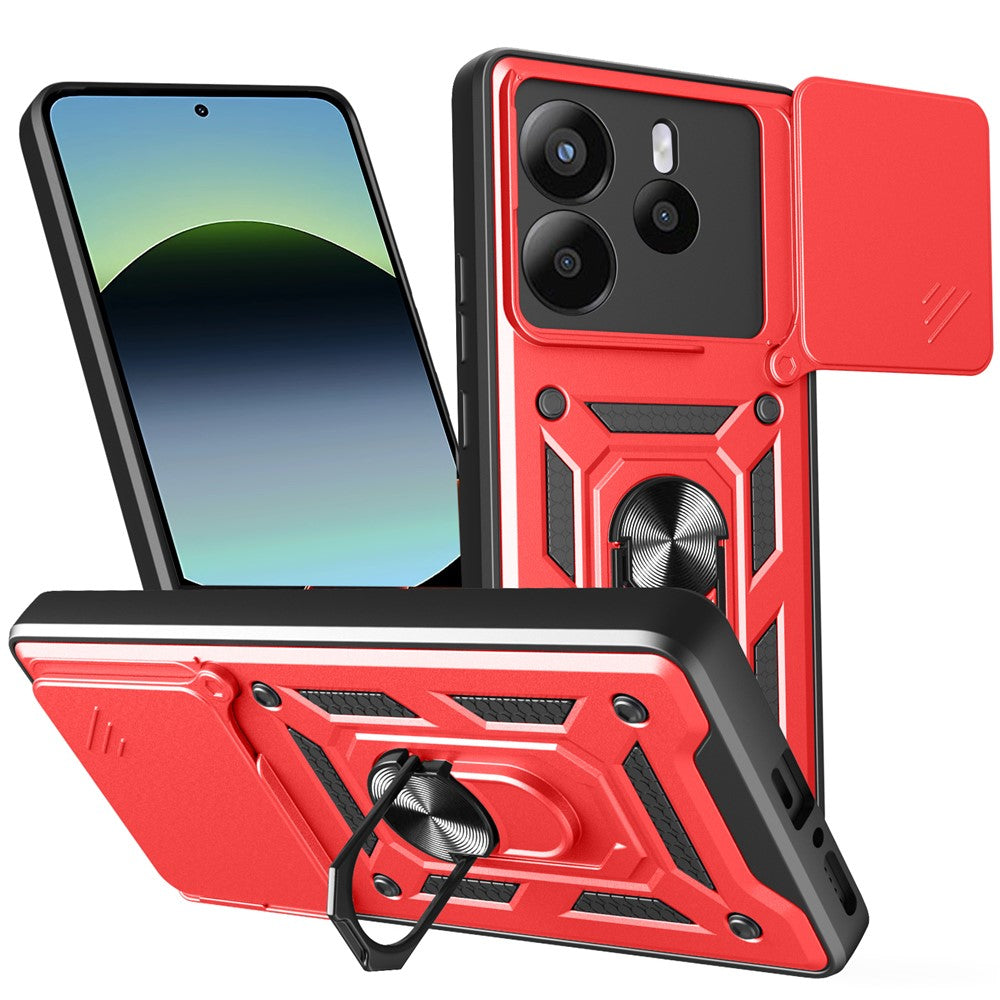 For Xiaomi Redmi Note 14 4G (164.84mm) Case with Slide Camera Lid PC + TPU Kickstand Phone Cover