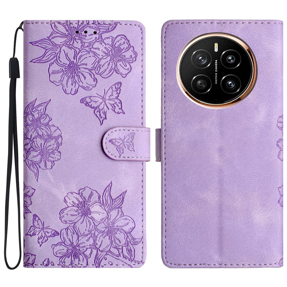 For Honor Magic7 Pro 5G Case Butterfly Flower Pattern Skin-Touch Leather Phone Cover