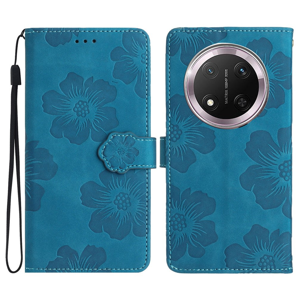 For Honor Magic7 Lite 5G / X9c 5G / X60 Pro 5G Case Flower Design Leather Wallet Phone Cover with Wrist Strap