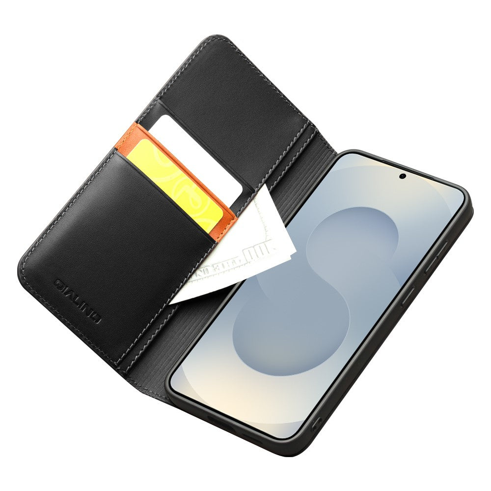 QIALINO plånboksfodral för Samsung Galaxy S25 Edge – äkta läder – flipfodral