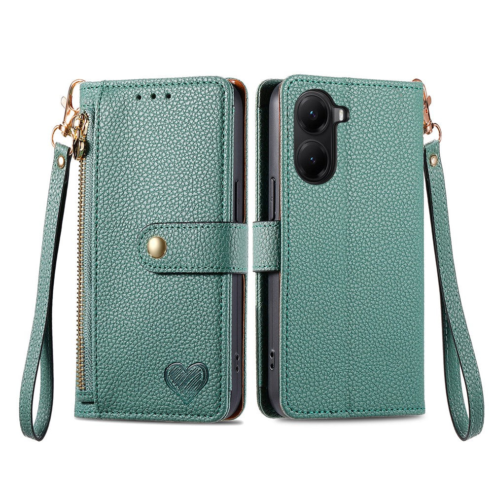 For Xiaomi Poco X7 Pro 5G Case RFID Blocking Zipper Pocket Leather Wallet Phone Cover with Strap