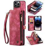 CASEME 008 Series for iPhone 14 Pro Multi-Functional PU Leather Flip Cover Detachable Magnetic Zipper Wallet Case with Stand Function