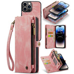 CASEME 008 Series for iPhone 14 Pro Multi-Functional PU Leather Flip Cover Detachable Magnetic Zipper Wallet Case with Stand Function