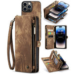 CASEME 008 Series for iPhone 14 Pro Multi-Functional PU Leather Flip Cover Detachable Magnetic Zipper Wallet Case with Stand Function