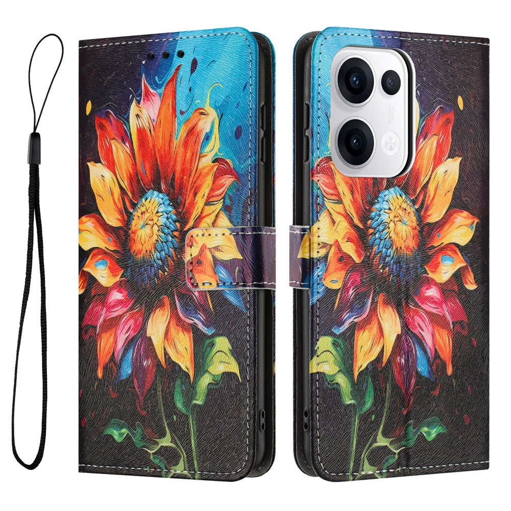 YX-2501 För Oppo Reno13 5G (Global) Fodral Mönstertryck PU-läder Plånboksfodral med Snodd