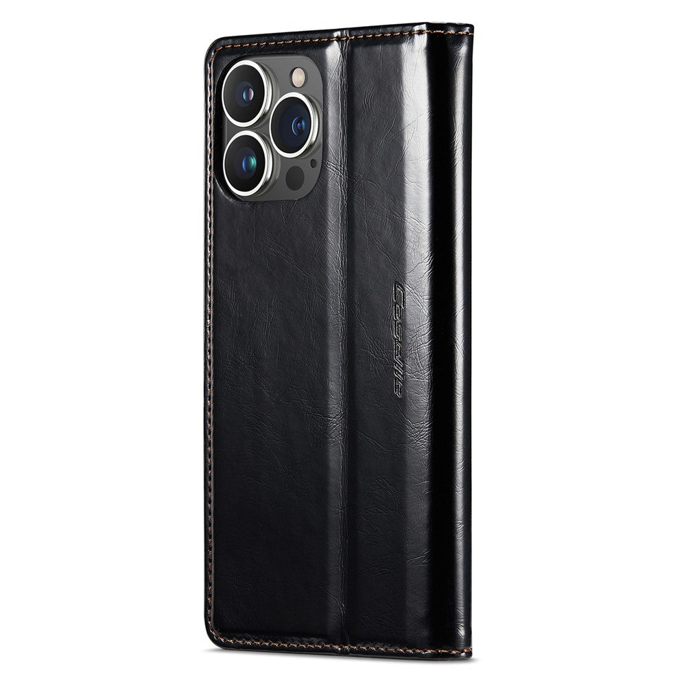 CASEME 003-serie PU-lædercover til iPhone 14 Pro Max, stødsikkert retrocover med vokset tekstur, magnetisk lukning, stativ og pung