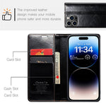 CASEME 003-serie PU-lædercover til iPhone 14 Pro Max, stødsikkert retrocover med vokset tekstur, magnetisk lukning, stativ og pung