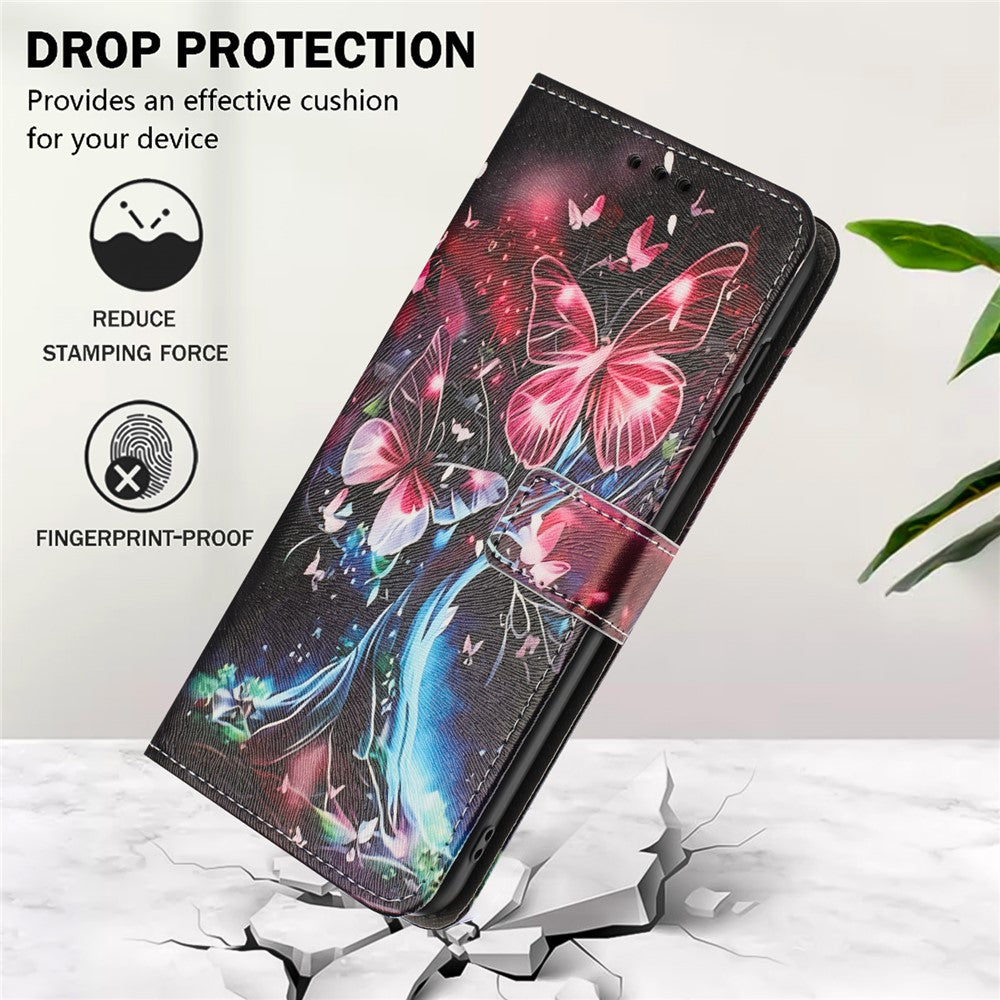 YX-2501 För Oppo Reno13 F 5G (Reno 13 FS 5G) / 4G-skal Mönstertryck PU-läder Plånboksfodral med Snodd