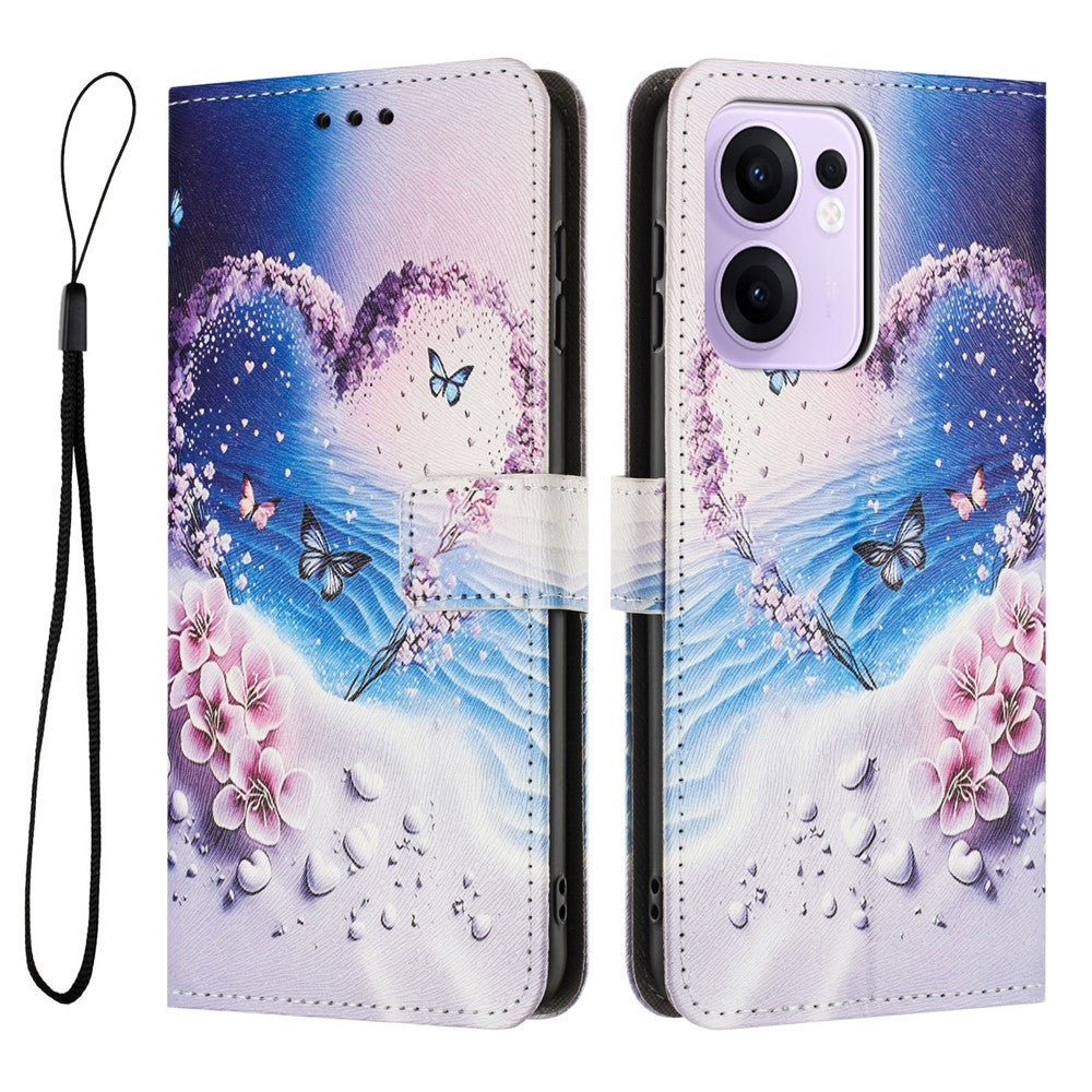 YX-2501 För Oppo Reno13 F 5G (Reno 13 FS 5G) / 4G-skal Mönstertryck PU-läder Plånboksfodral med Snodd