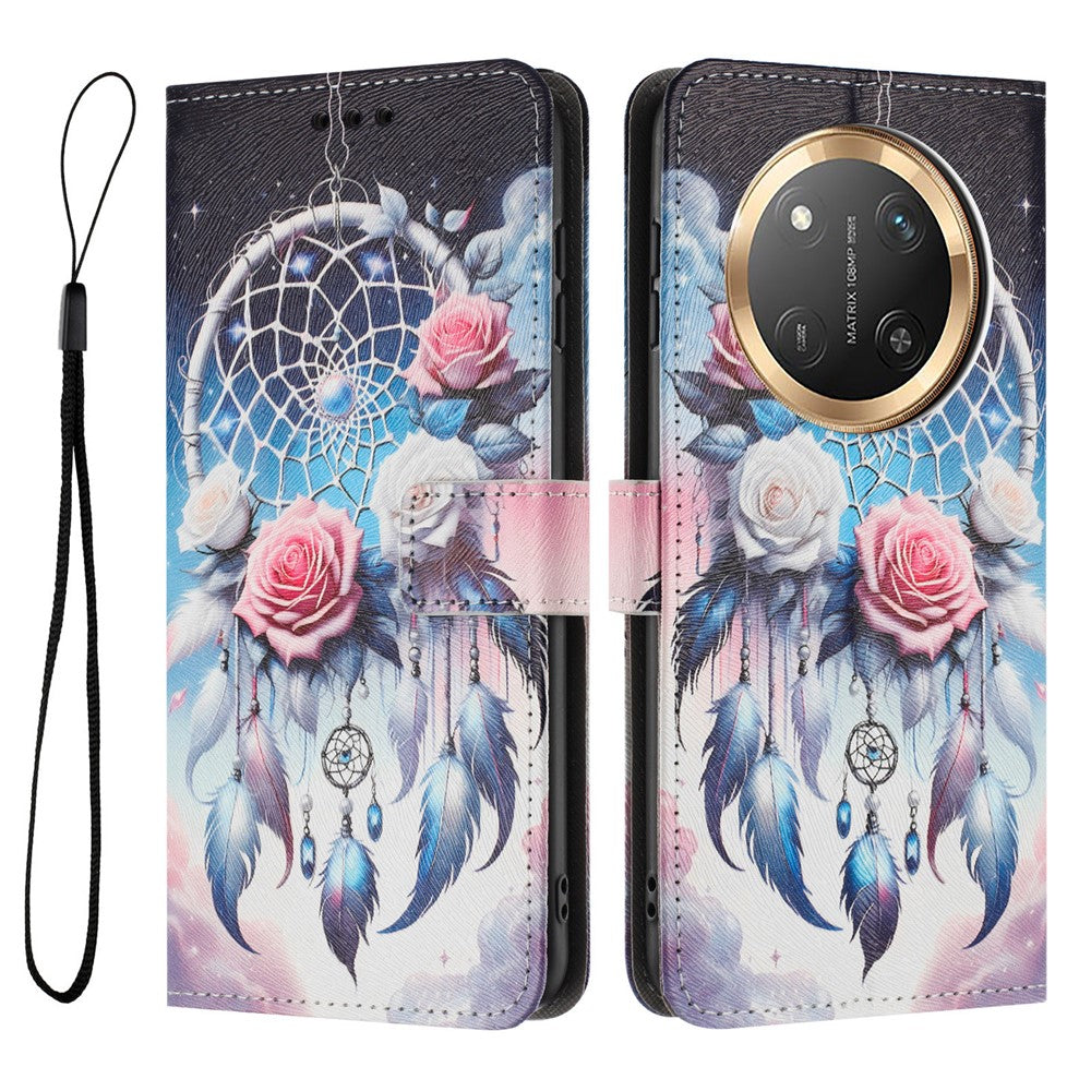 YX-2501 For Honor Magic7 Lite 5G / X9c 5G / X60 Pro 5G Case Pattern Printing PU Leather Wallet Phone Cover with Lanyard