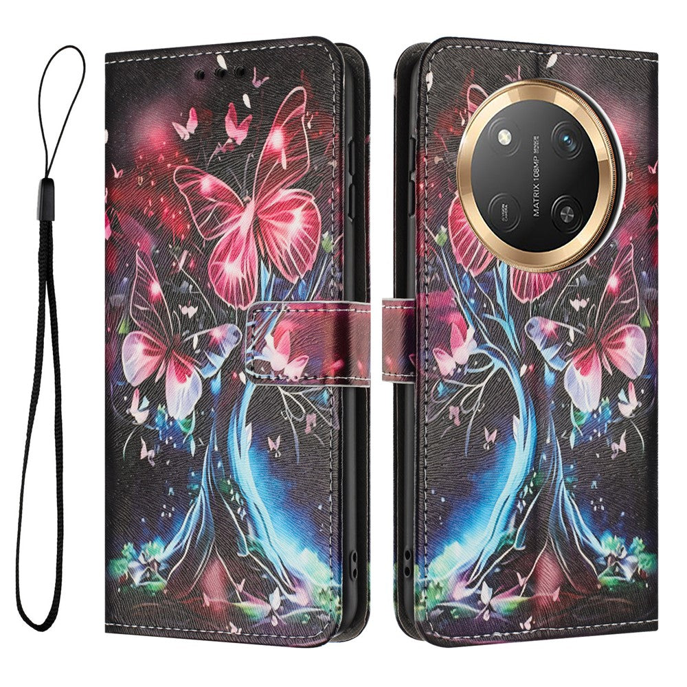 YX-2501 For Honor Magic7 Lite 5G / X9c 5G / X60 Pro 5G Case Pattern Printing PU Leather Wallet Phone Cover with Lanyard