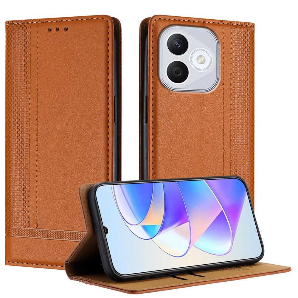 For Honor 400 Lite 5G Case L-Shaped Grid Pattern Leather Stand Phone Cover with Card Slots