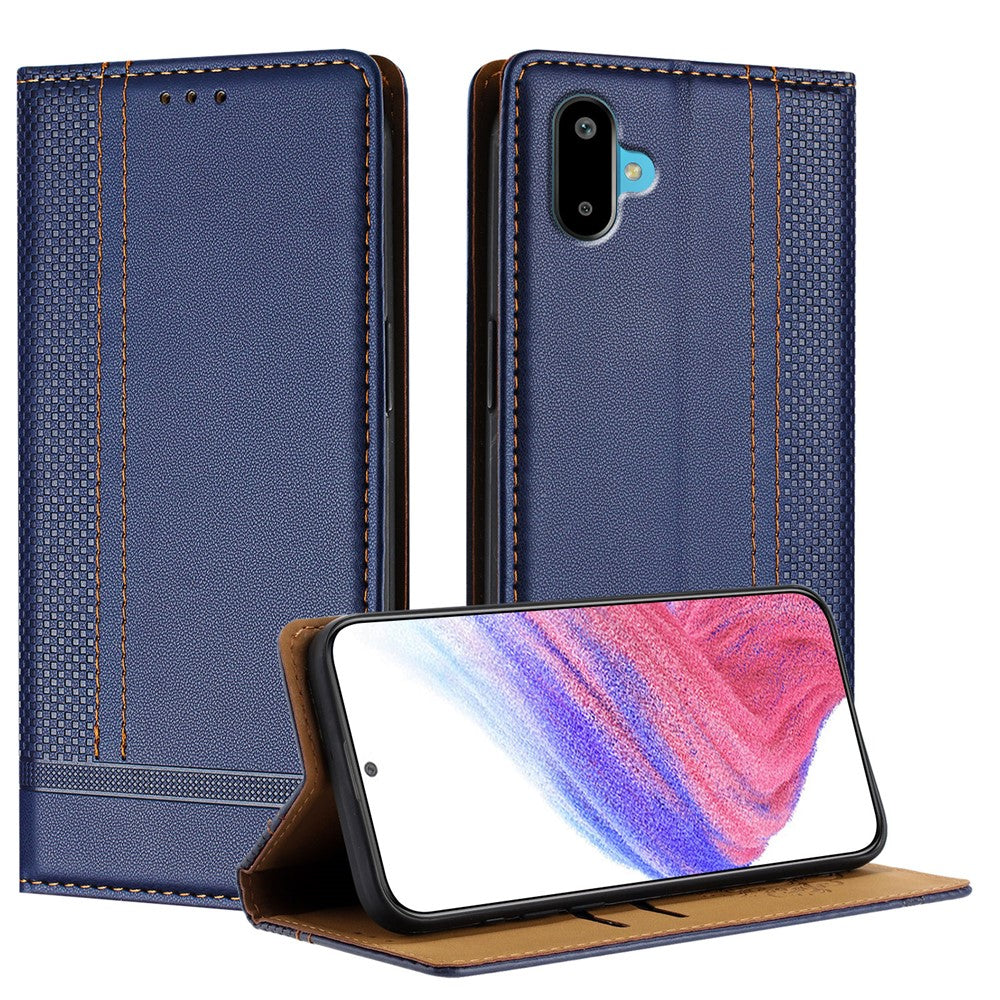 For Samsung Galaxy M06 5G / Galaxy F06 5G Case L-Shaped Grid Pattern Leather Stand Phone Cover with Card Slots