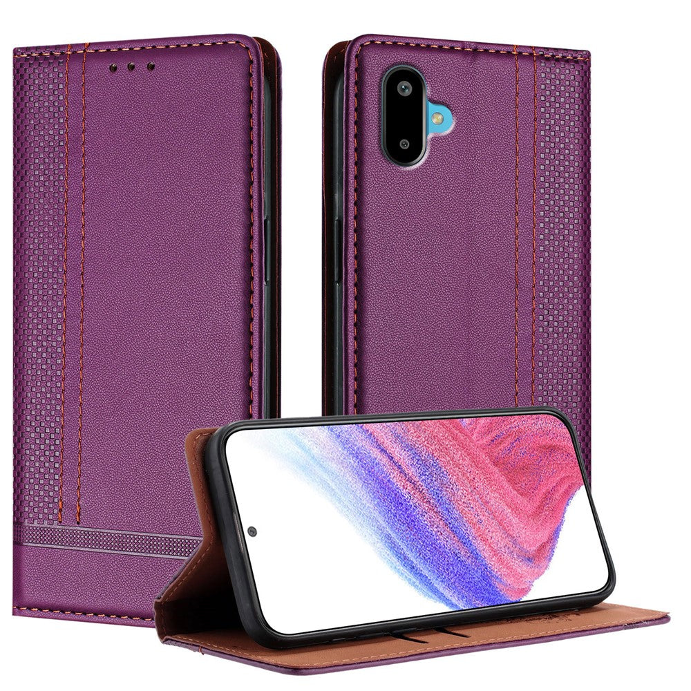 For Samsung Galaxy M06 5G / Galaxy F06 5G Case L-Shaped Grid Pattern Leather Stand Phone Cover with Card Slots