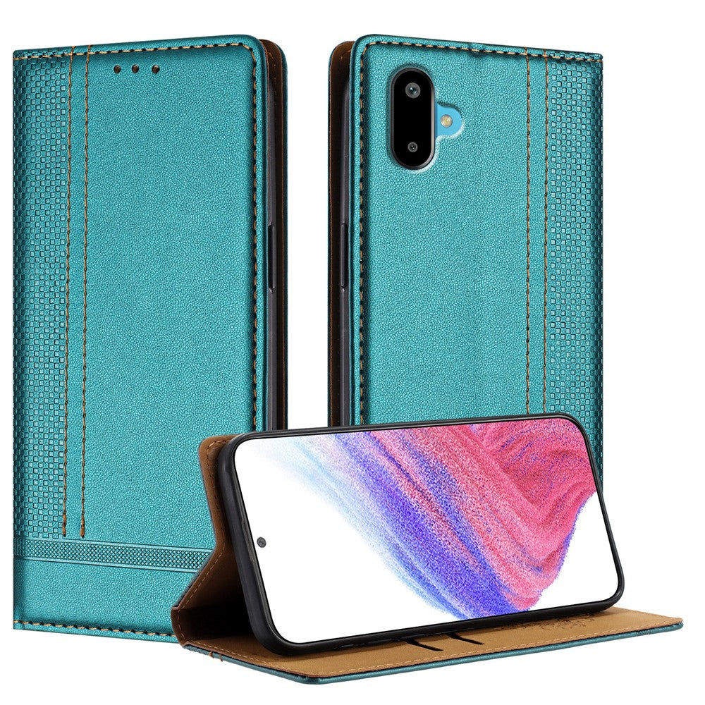 For Samsung Galaxy M06 5G / Galaxy F06 5G Case L-Shaped Grid Pattern Leather Stand Phone Cover with Card Slots