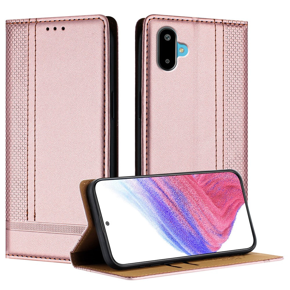 For Samsung Galaxy M06 5G / Galaxy F06 5G Case L-Shaped Grid Pattern Leather Stand Phone Cover with Card Slots