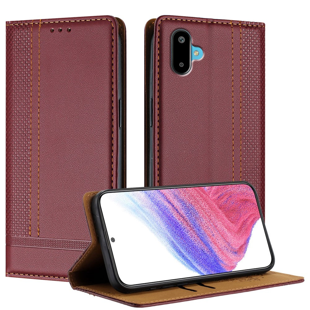 For Samsung Galaxy M06 5G / Galaxy F06 5G Case L-Shaped Grid Pattern Leather Stand Phone Cover with Card Slots