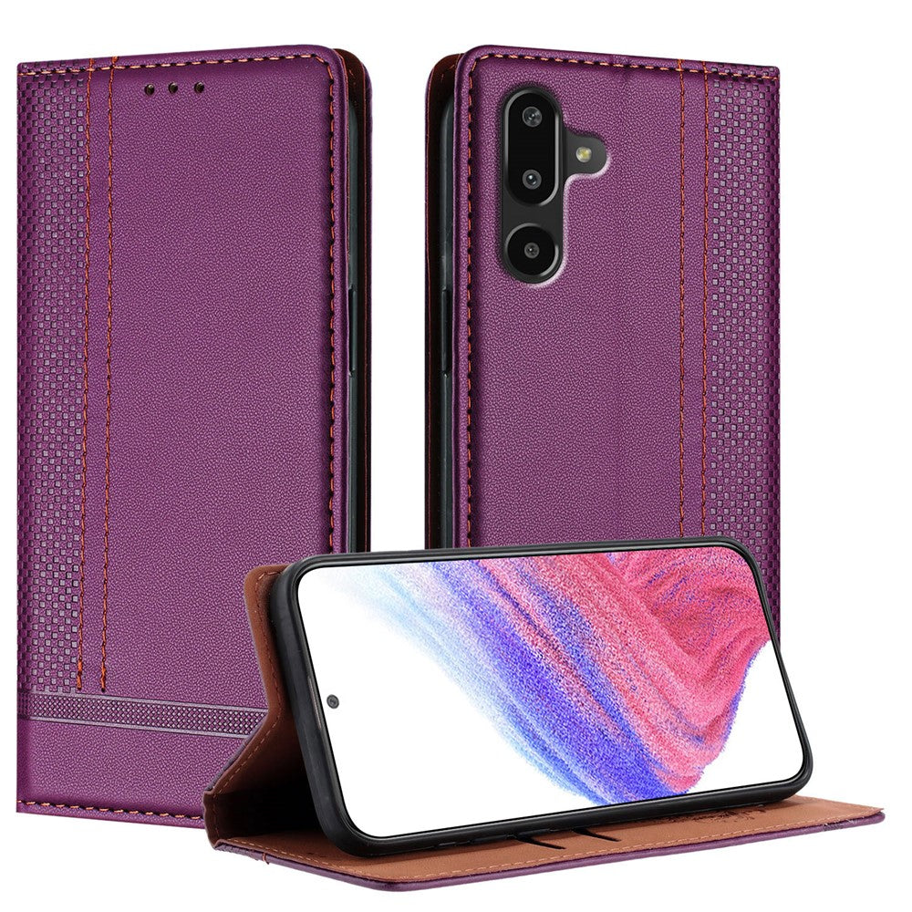Til Samsung Galaxy M16 5G / Galaxy F16 5G Etui L-formet gittermønster Læder Stand Telefoncover med Kortlommer