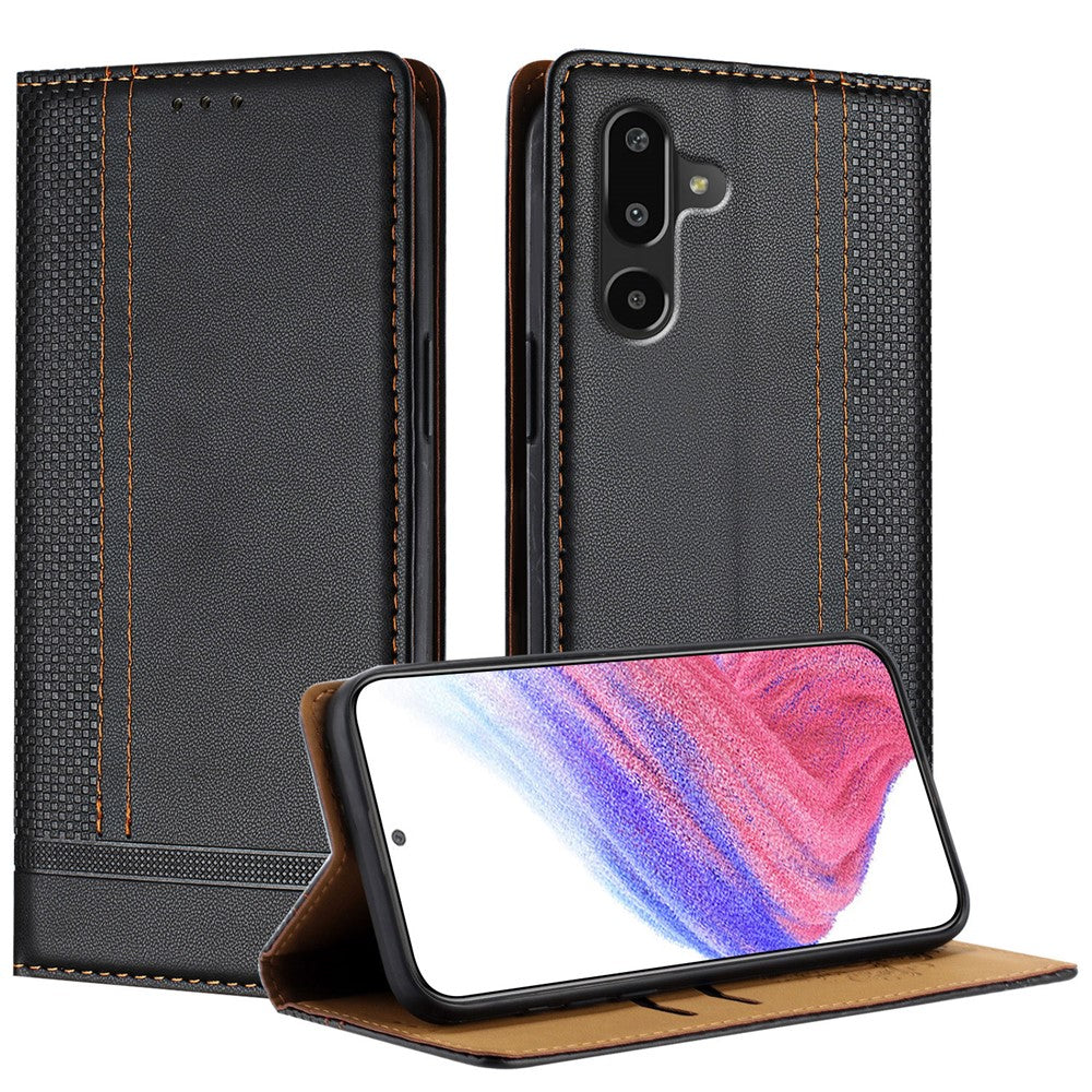 Til Samsung Galaxy M16 5G / Galaxy F16 5G Etui L-formet gittermønster Læder Stand Telefoncover med Kortlommer