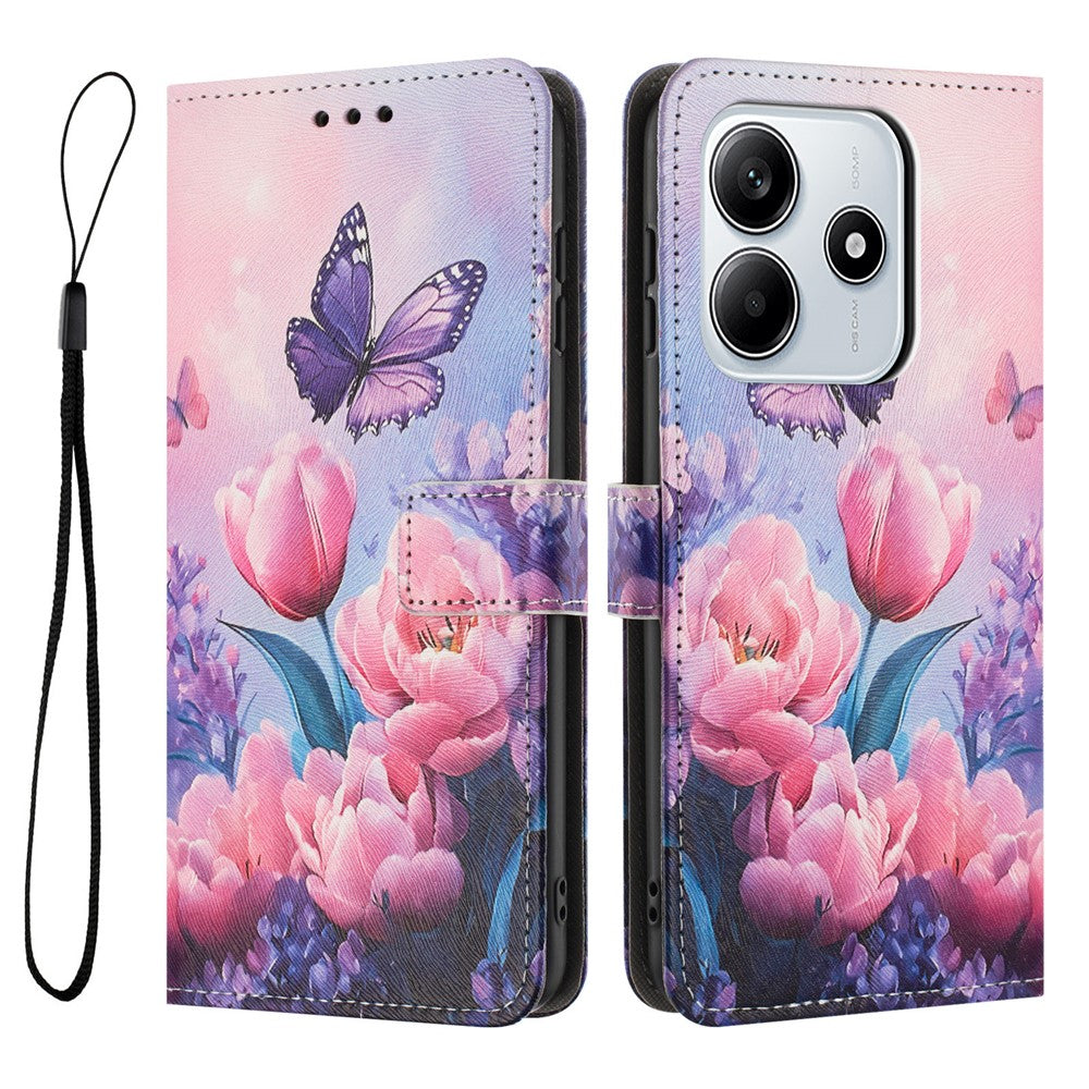 YX-2501 För Xiaomi Redmi Note 14 5G-skal Mönstertryck PU-läder Plånboksfodral med Snodd