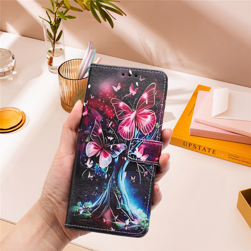 YX-2501 PU-læderpung med mønstertryk til Xiaomi Poco X7 Pro 5G / Redmi Turbo 4 5G med snor