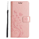 For Xiaomi Redmi Note 14 4G (164.84mm) Leather Wallet Case Butterfly Flower Imprinted Phone Cover with Strap
