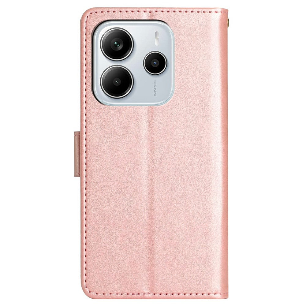 Xiaomi Redmi Note 14 4G (164,84 mm) Läderplånboksfodral med fjärilsblomma och rem