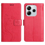 For Xiaomi Redmi Note 14 4G (164.84mm) Leather Wallet Case Butterfly Flower Imprinted Phone Cover with Strap