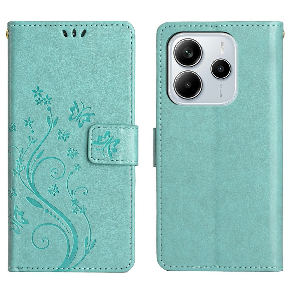 Xiaomi Redmi Note 14 4G (164,84 mm) Läderplånboksfodral med fjärilsblomma och rem
