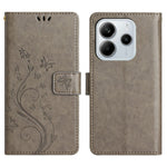 For Xiaomi Redmi Note 14 4G (164.84mm) Leather Wallet Case Butterfly Flower Imprinted Phone Cover with Strap