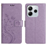 For Xiaomi Redmi Note 14 4G (164.84mm) Leather Wallet Case Butterfly Flower Imprinted Phone Cover with Strap