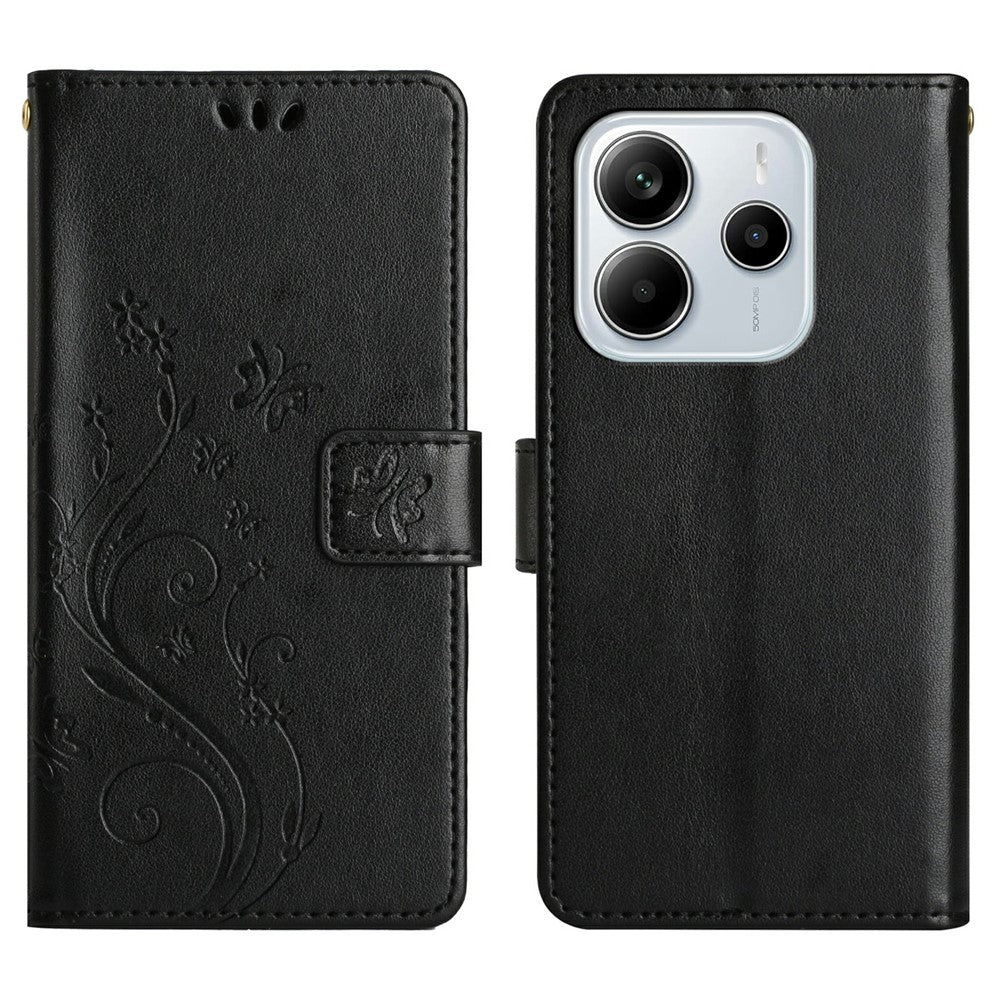 Xiaomi Redmi Note 14 4G (164,84 mm) Läderplånboksfodral med fjärilsblomma och rem