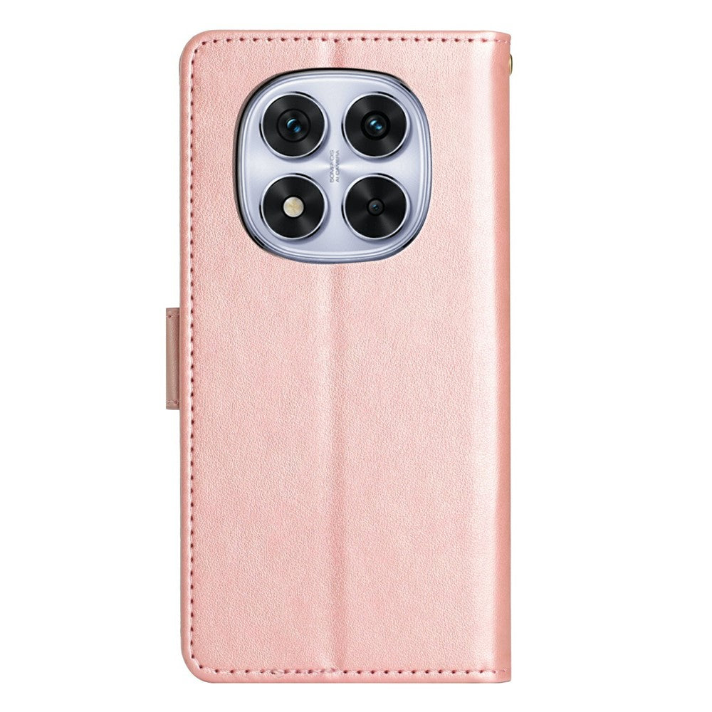 For Xiaomi Redmi Note 14 Pro 4G Leather Wallet Case Butterfly Flower Imprinted Phone Cover with Strap