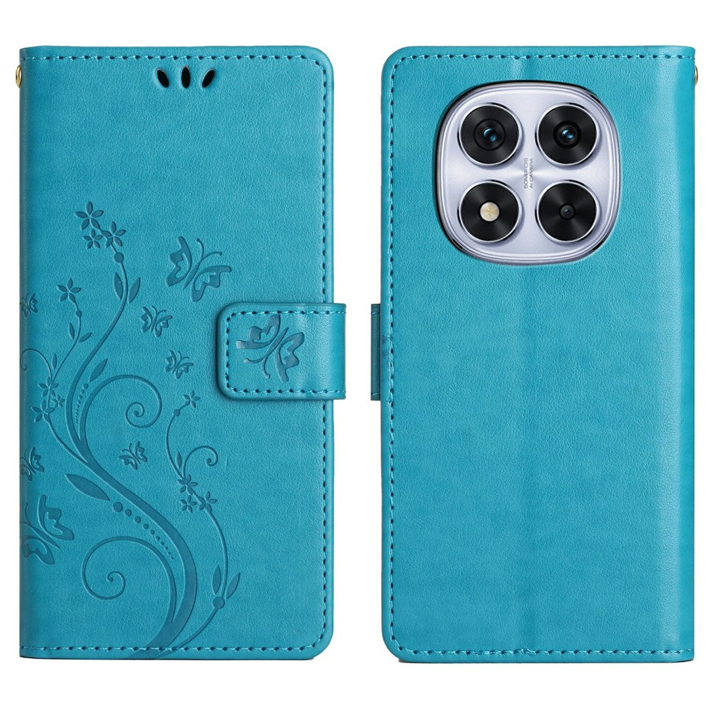 For Xiaomi Redmi Note 14 Pro 4G Leather Wallet Case Butterfly Flower Imprinted Phone Cover with Strap