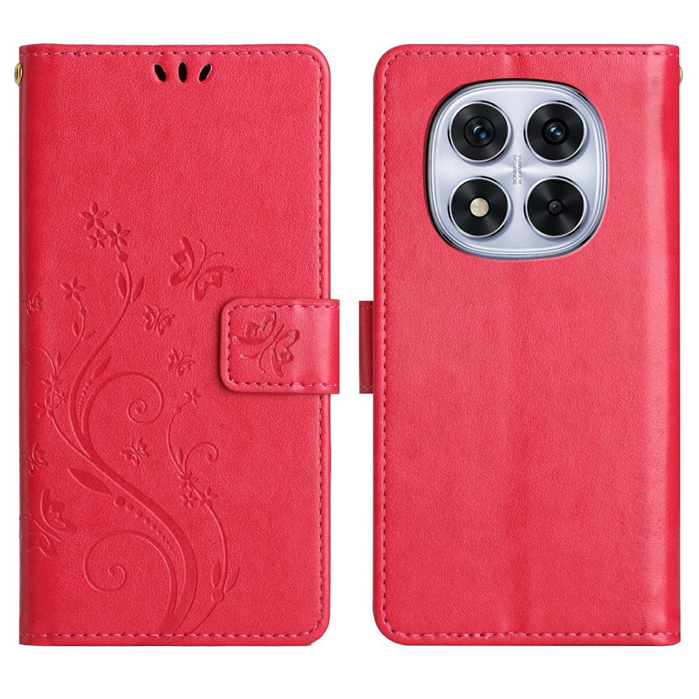 For Xiaomi Redmi Note 14 Pro 4G Leather Wallet Case Butterfly Flower Imprinted Phone Cover with Strap