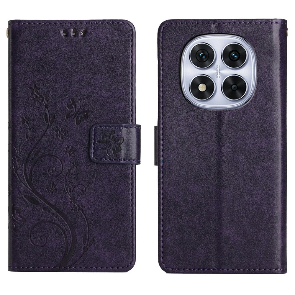 For Xiaomi Redmi Note 14 Pro 4G Leather Wallet Case Butterfly Flower Imprinted Phone Cover with Strap