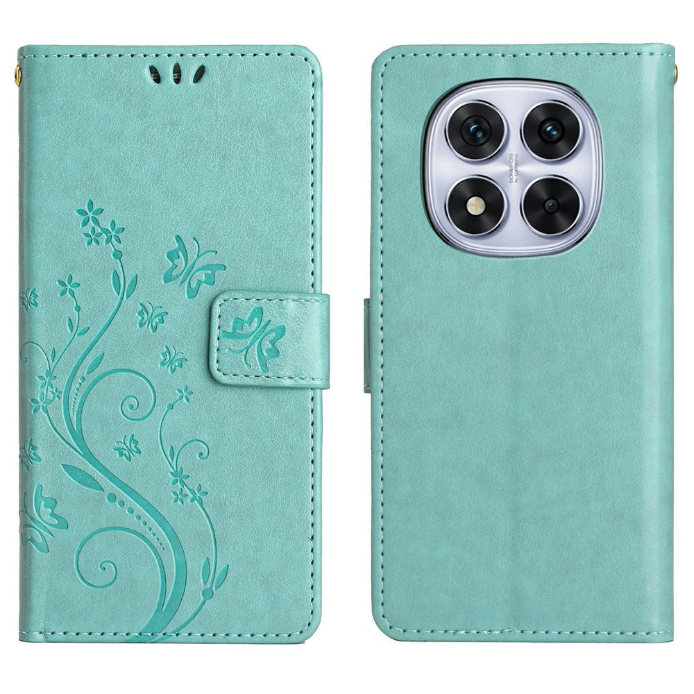 For Xiaomi Redmi Note 14 Pro 4G Leather Wallet Case Butterfly Flower Imprinted Phone Cover with Strap