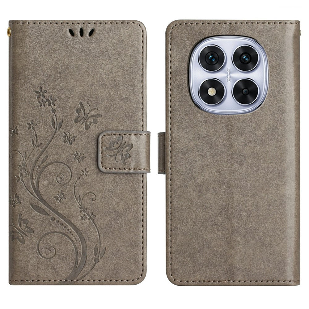 For Xiaomi Redmi Note 14 Pro 4G Leather Wallet Case Butterfly Flower Imprinted Phone Cover with Strap