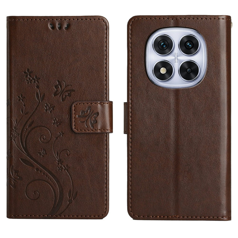 For Xiaomi Redmi Note 14 Pro 4G Leather Wallet Case Butterfly Flower Imprinted Phone Cover with Strap