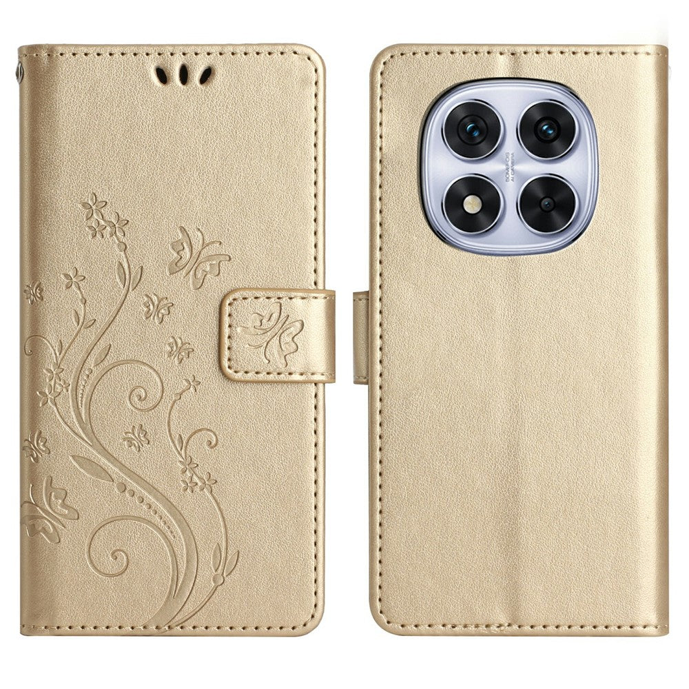 For Xiaomi Redmi Note 14 Pro 4G Leather Wallet Case Butterfly Flower Imprinted Phone Cover with Strap