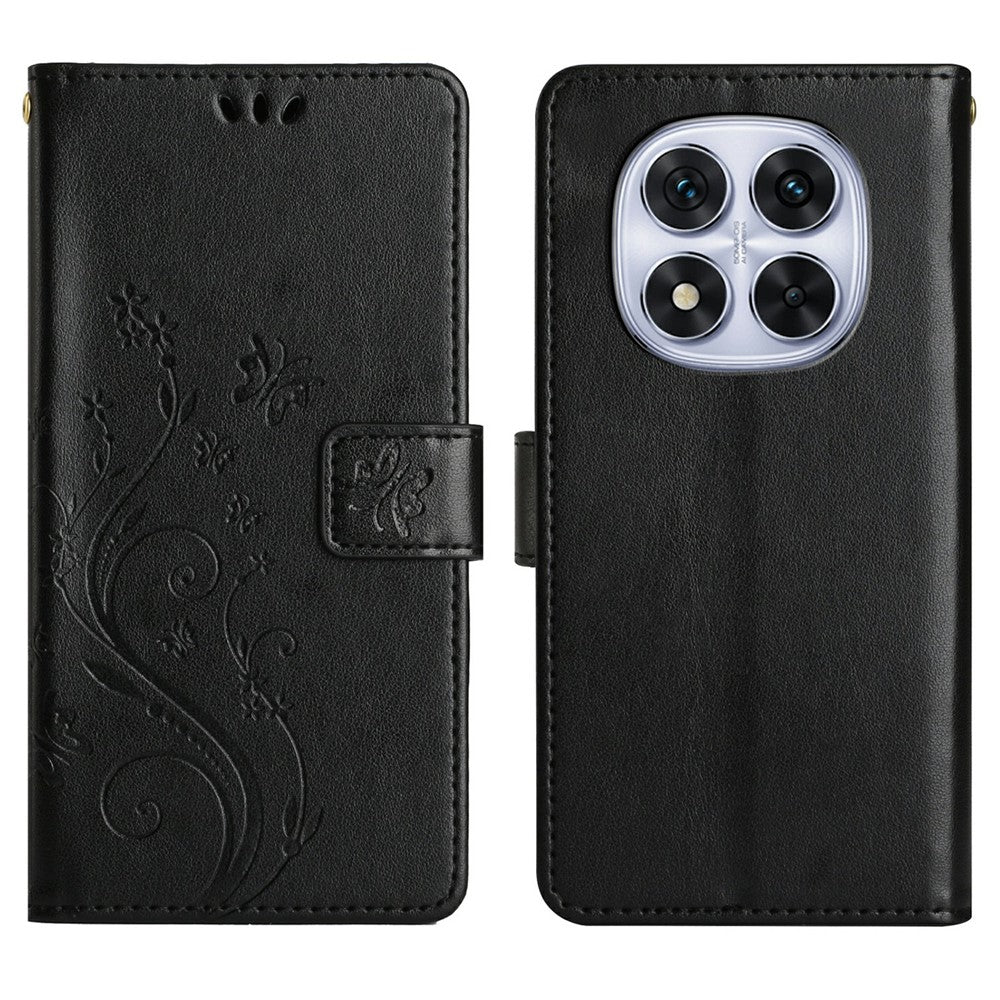 For Xiaomi Redmi Note 14 Pro 4G Leather Wallet Case Butterfly Flower Imprinted Phone Cover with Strap
