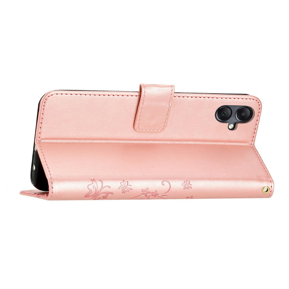 For Samsung Galaxy A25e Leather Wallet Case Butterfly Flower Imprinted Phone Cover with Strap
