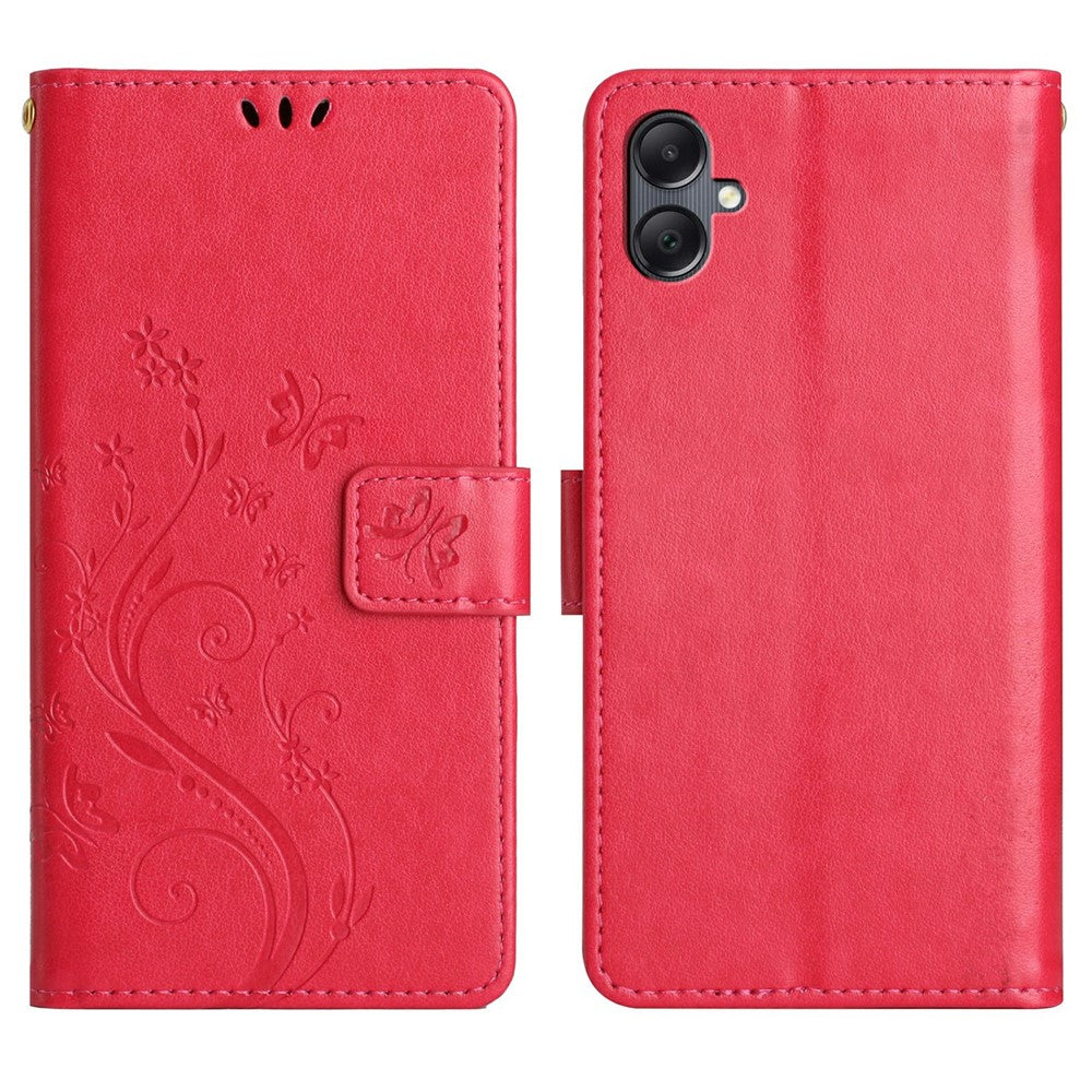 For Samsung Galaxy A25e Leather Wallet Case Butterfly Flower Imprinted Phone Cover with Strap